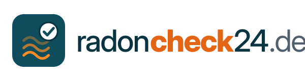 Logo radoncheck24.de: Bildmarke mit Wellenlinien und Häkchen neben dem Schriftzug radoncheck24.de